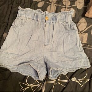 Sea High Waist Blue Shorts with Ruffled Waistband